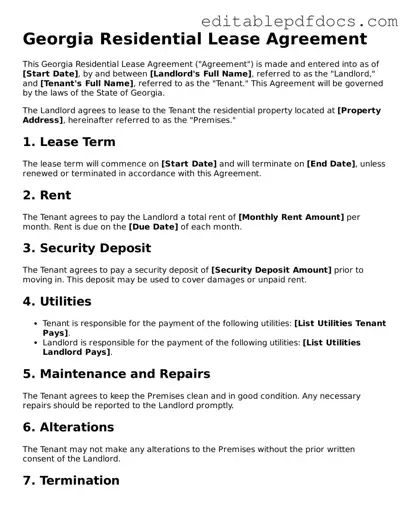  Residential Lease Agreement Document for Georgia