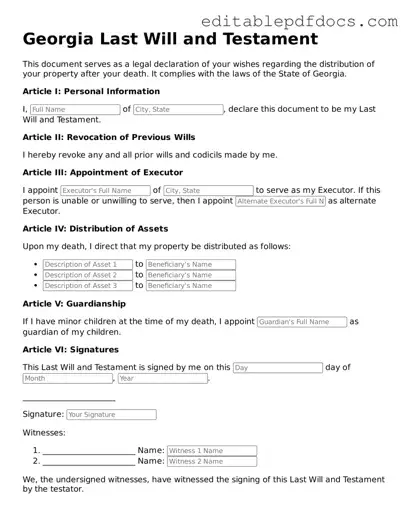  Last Will and Testament Document for Georgia