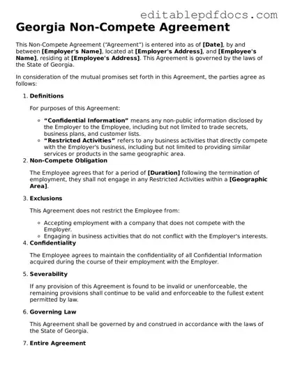  Non-compete Agreement Document for Georgia