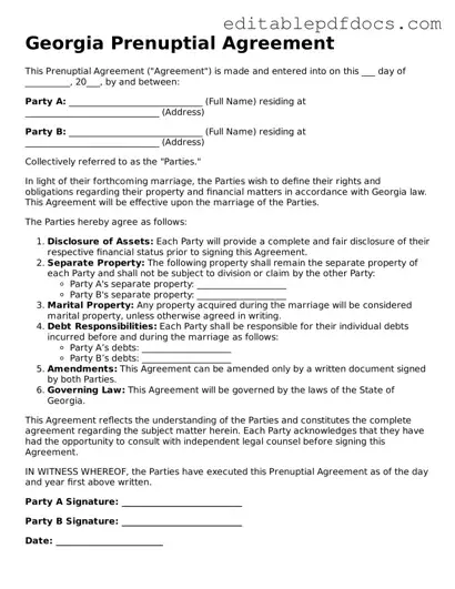  Prenuptial Agreement Document for Georgia