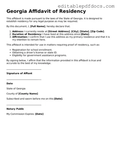  Affidavit of Residency Document for Georgia