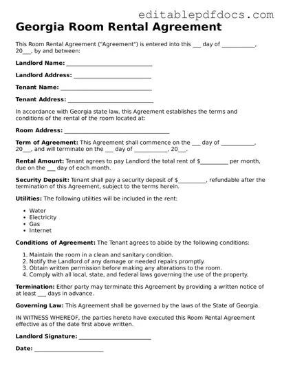 Room Rental Agreement Document for Georgia
