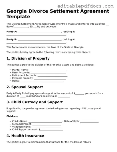  Divorce Settlement Agreement Document for Georgia