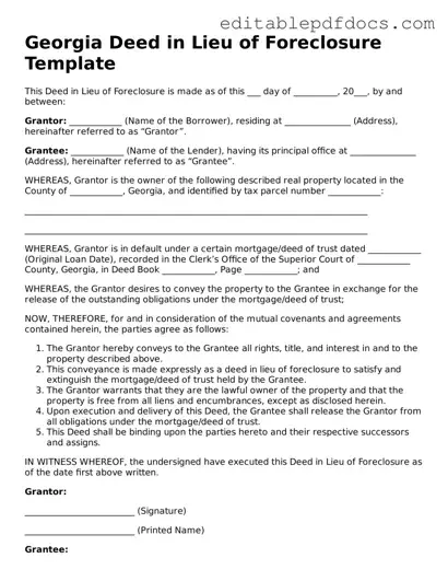  Deed in Lieu of Foreclosure Document for Georgia