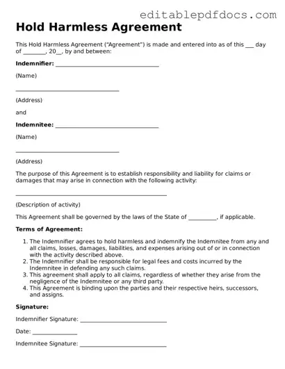 Free Hold Harmless Agreement Document