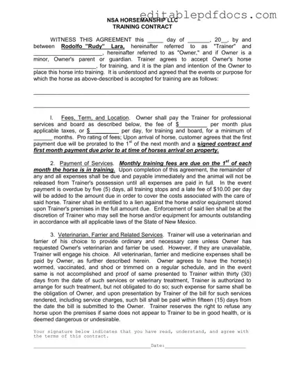 Fill a Valid Horse Training Contract Template