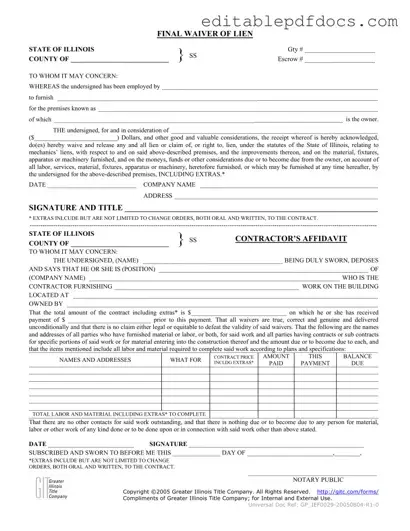 Fill a Valid Illinois Final Waiver Of Lien Template