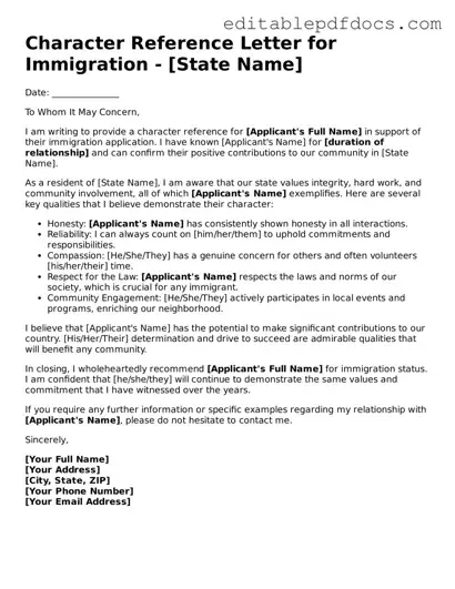 Free Character Reference Letter for Immigration Document
