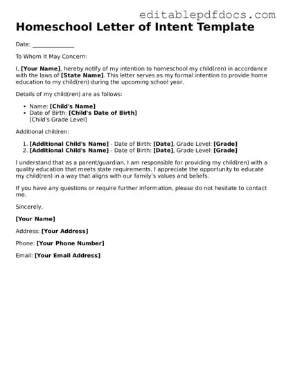Free Homeschool Letter of Intent Document