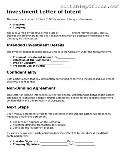Free Investment Letter of Intent Document
