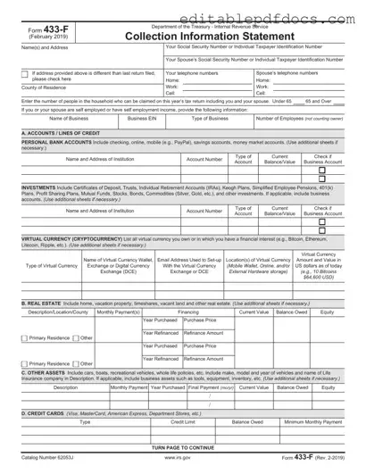 Fill a Valid IRS 433-F Template