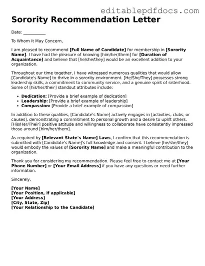 Free Sorority Recommendation Letter Document