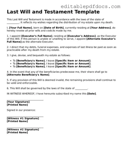 Free Last Will and Testament Document
