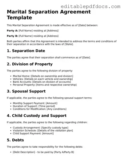 Free Marital Separation Agreement Document