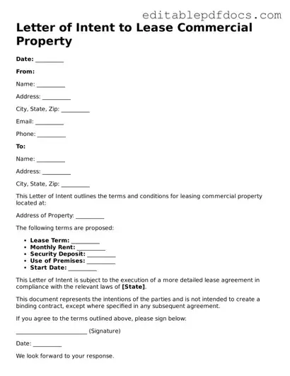 Free Letter of Intent to Lease Commercial Property Document