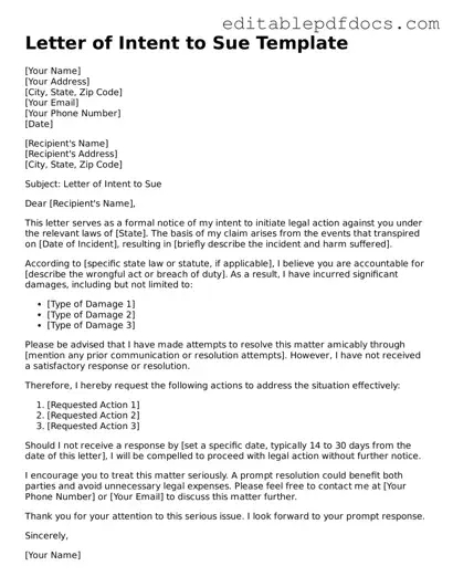 Free Letter of Intent to Sue Document