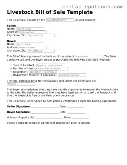Free Livestock Bill of Sale Document