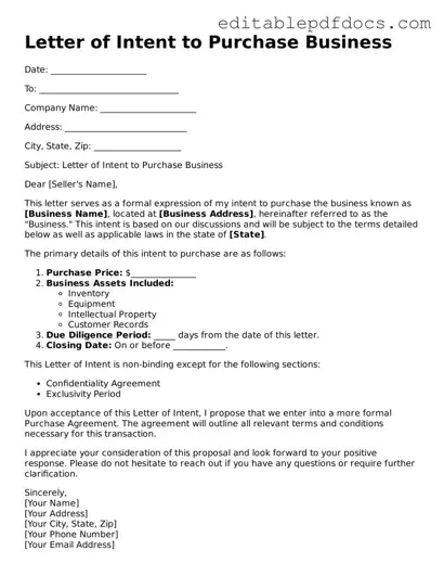 Free Letter of Intent to Purchase Business Document