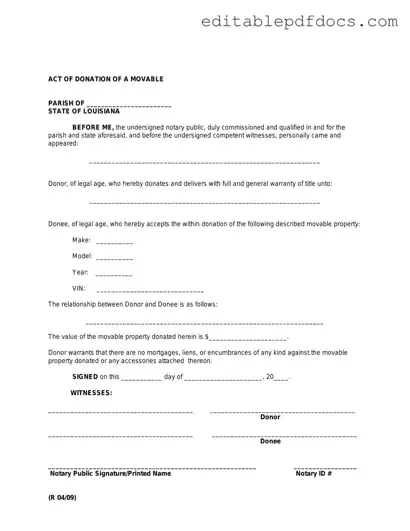 Fill a Valid Louisiana act of donation Template