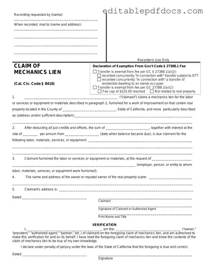 Fill a Valid Mechanics Lien California Template