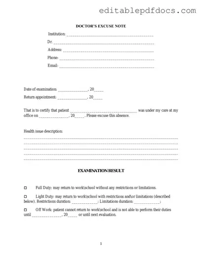 Fill a Valid Doctors Excuse Note Template