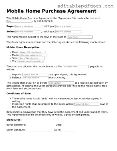 Free Mobile Home Purchase Agreement Document
