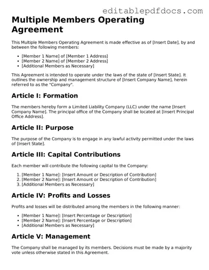 Free Multiple Members Operating Agreement Document