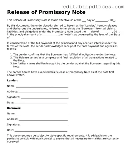Free Release of Promissory Note Document