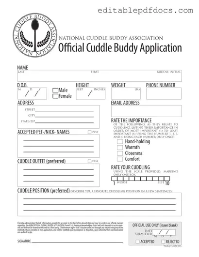 Fill a Valid Cuddle Buddy Application Template