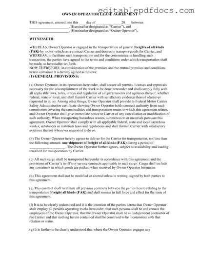 Fill a Valid Owner Operator Lease Agreement Template