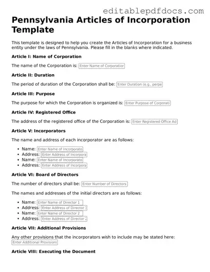  Articles of Incorporation Document for Pennsylvania