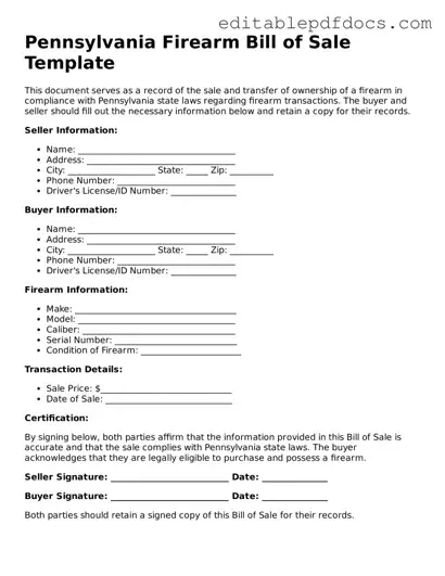  Firearm Bill of Sale Document for Pennsylvania
