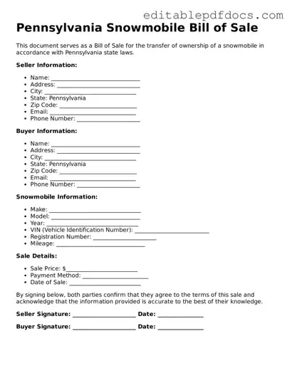  Snowmobile Bill of Sale Document for Pennsylvania