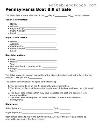  Boat Bill of Sale Document for Pennsylvania