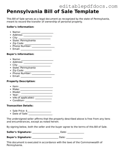  Bill of Sale Document for Pennsylvania