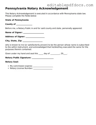  Notary Acknowledgement Document for Pennsylvania
