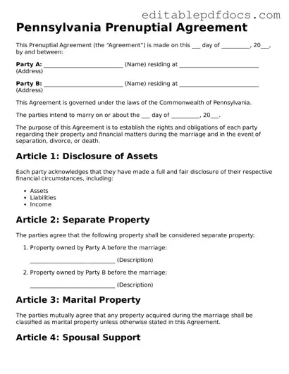  Prenuptial Agreement Document for Pennsylvania