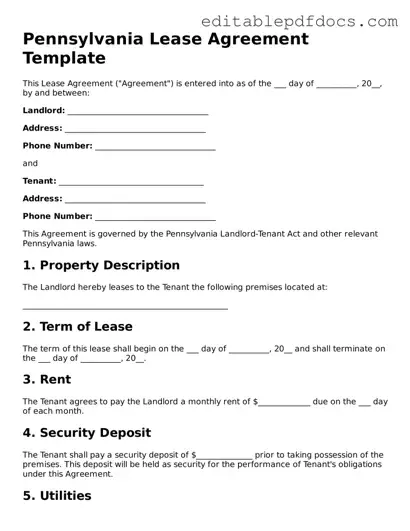  Lease Agreement Document for Pennsylvania