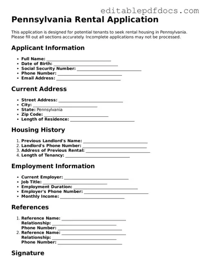  Rental Application Document for Pennsylvania