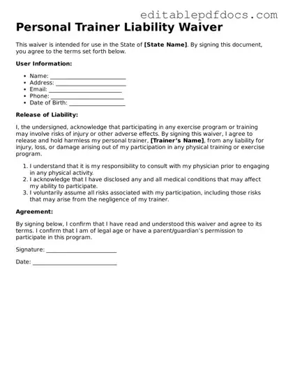 Free Personal Trainer Liability Waiver Document