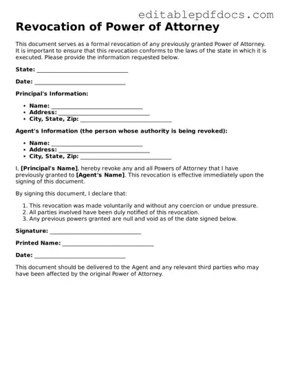 Free Revocation of Power of Attorney Document