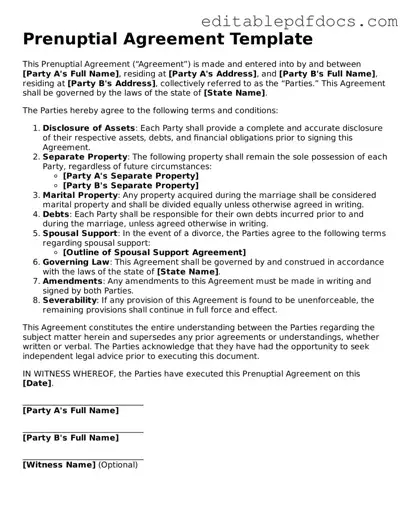 Free Prenuptial Agreement Document