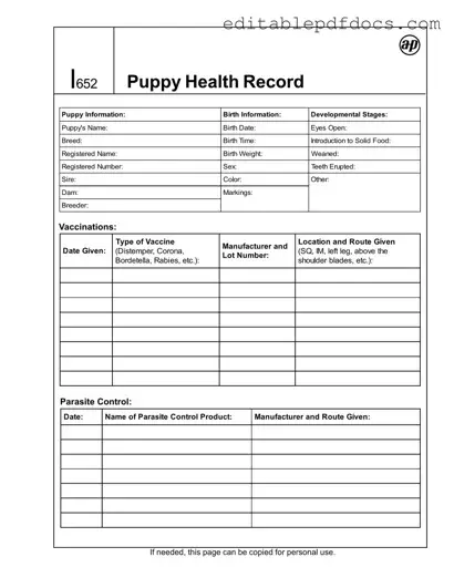 Fill a Valid Puppy Health Record Template