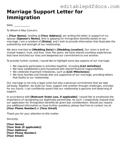Free Marriage Support Letter for Immigration Document