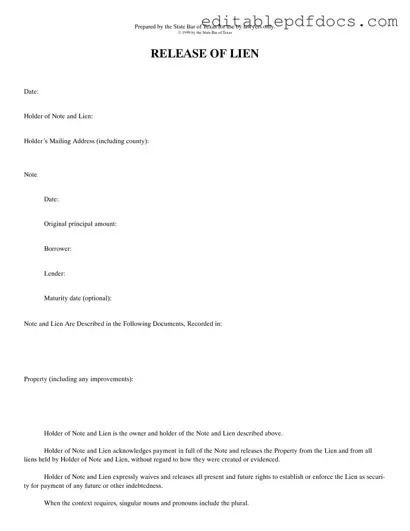 Fill a Valid Release Of Lien Texas Template