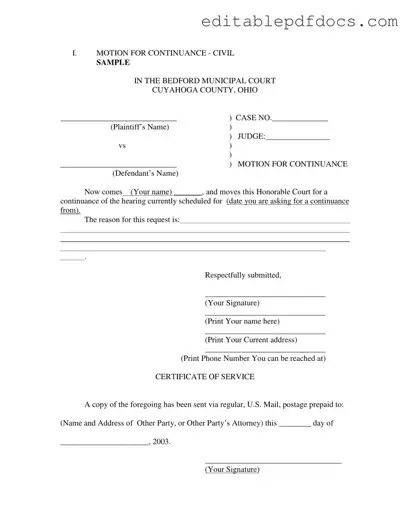 Fill a Valid Motion For Continuance Template