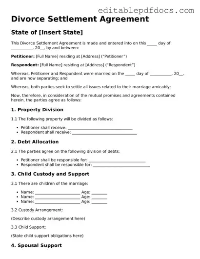 Free Divorce Settlement Agreement Document