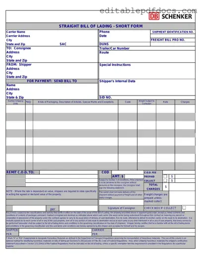Fill a Valid Straight Bill Of Lading Template