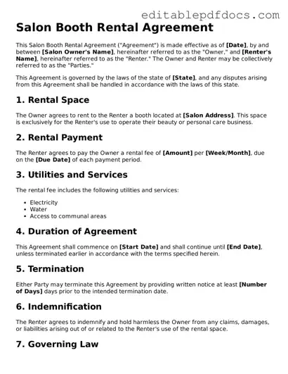 Free Salon Booth Rental Agreement Document