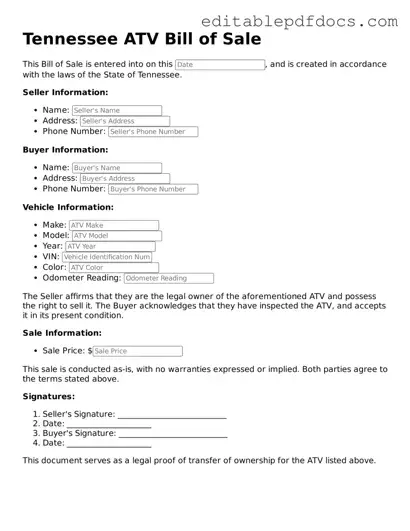  ATV Bill of Sale Document for Tennessee